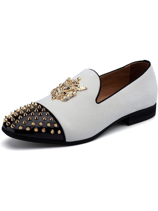 Meijiana Men\'s White03 Leather Velvet Loafers Embellishments Luxury Formal Shoes